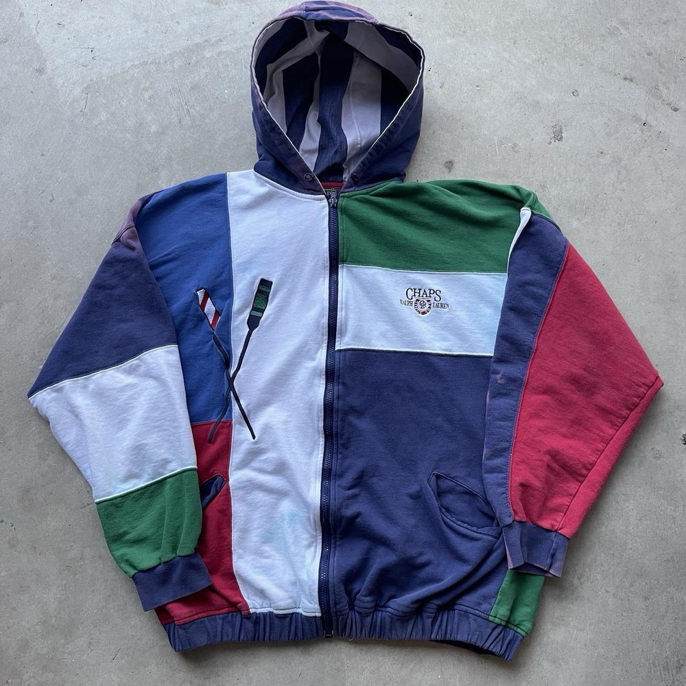 Vintage Ralph Lauren Color block Zip Up Hoodie 90s Chaps Oar Aop Jacket Size M